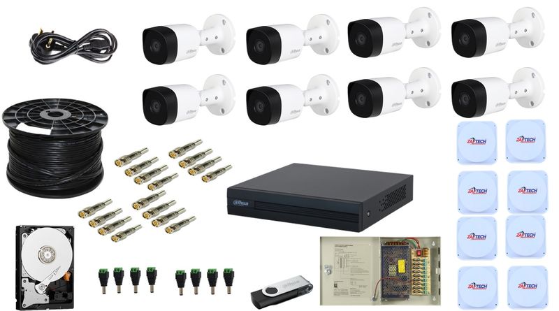 Dahua 8ch Bullet Kit with Rg59 Cable +1 Tb Hard Drive and Flash Drive
