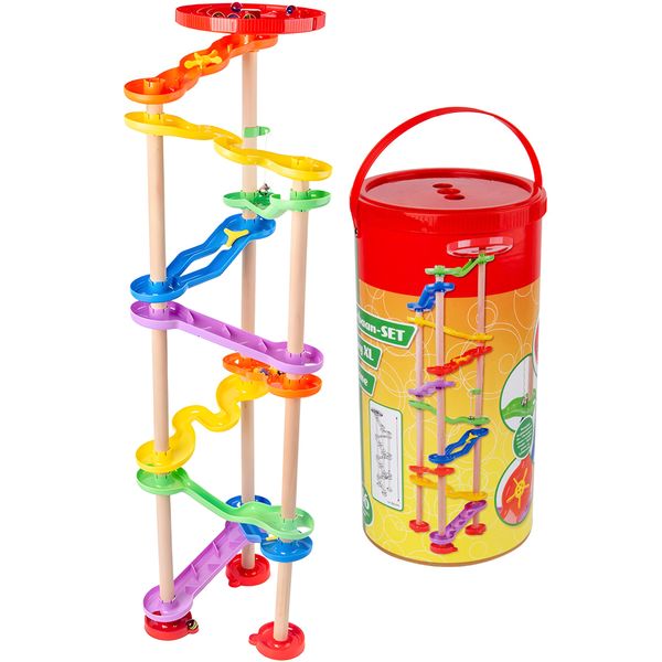 Marble Run Toy for Kids Construction Building Blocks Set with Glass Marbles