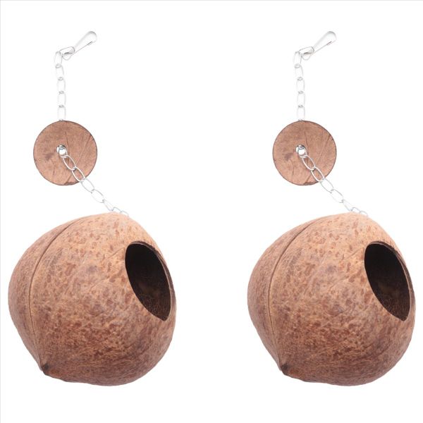 Natural Coconut Shell Bird House Cage Seed Feeder Toy Nesting Box