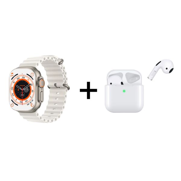 White Smart Watch &amp; TWS Wireless Earphones Combo