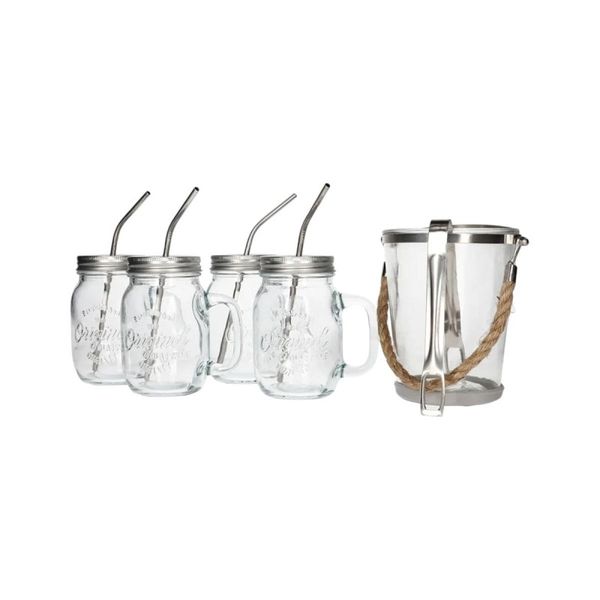 Picnic Serve Mason Jar Drink &amp; Ice Bucket Set - 6 Pieces
