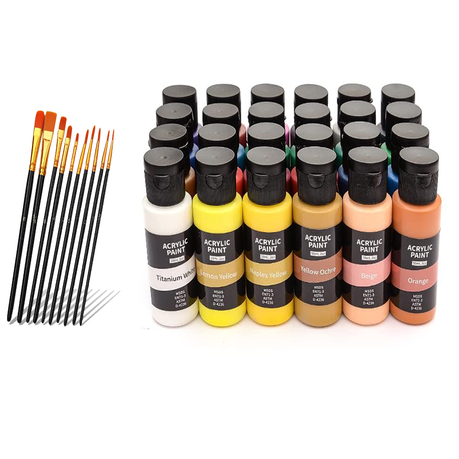 FA PLUS 24 Colors 60ml Acrylic Paint Set with 10pcs Art Brushes Image