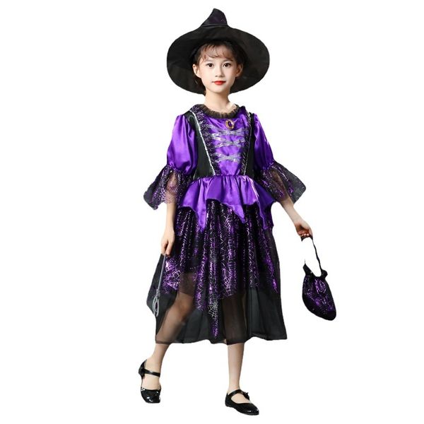 Halloween Witch Costumes for Girls, Light Up Dress with bag and Hat