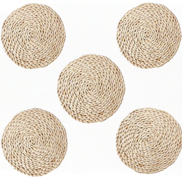 Set of 6 Round Woven Grass Placemats-Natural Table Mats for Dining Décor