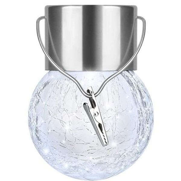 Outdoor Solar Cracked Glass Ball Lamp Garden Solar Hanging Lamp- Cool White