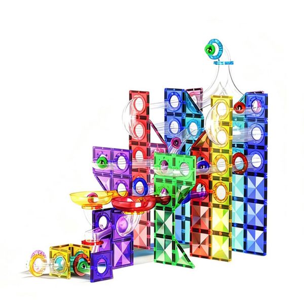 155 Pcs Diamond Magnetic Tiles &amp; Marble Run Blocks for Kids