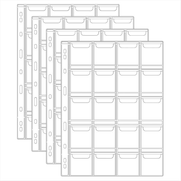 4 Sheets 20 Pocket Coin Collection Pages, Clear PVC Coin Binder Inserts Sle