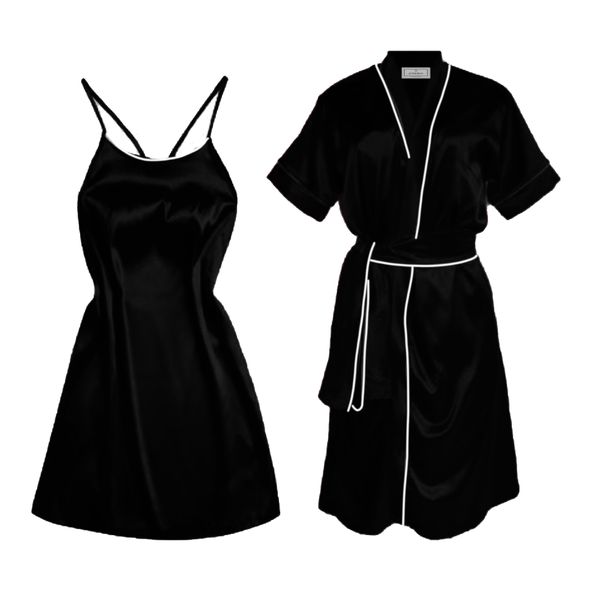 PJ Warehouse Black DTY Summer Nightie And Gown Set