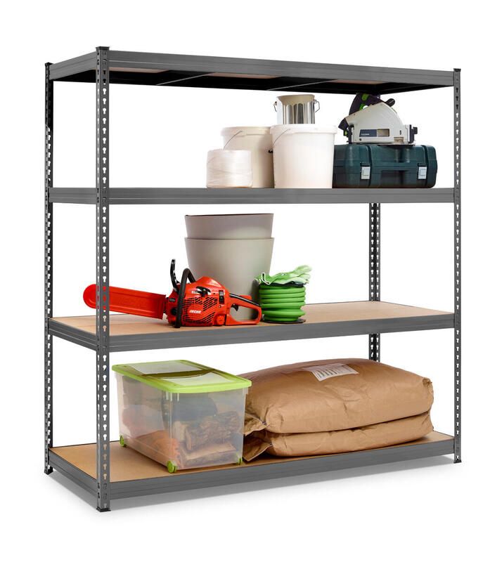 Spaceo Mdf Board & Metal Shelving 4 Tiers - Grey (w150xd60xh190cm)