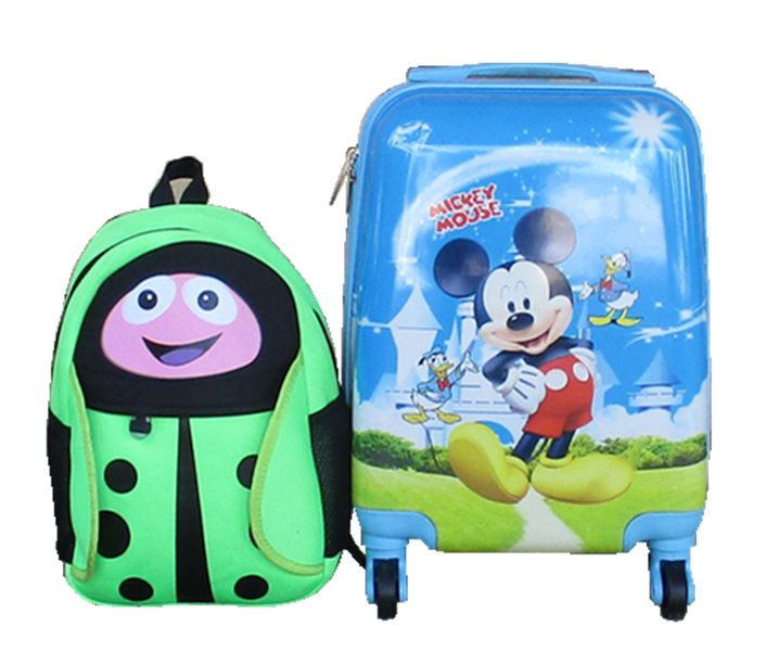 Disney Mickey Mouse Kids Suitcase &amp; Green Ladybug Backpack Set-Travel Combo