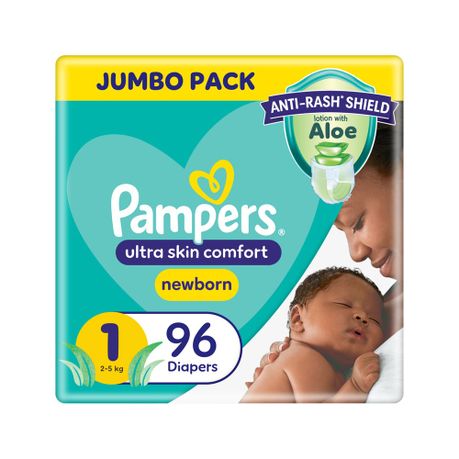 Pampers Anti-Rash Shield Taped Size 1 (2-5 kg) 96 Nappies, Lotion With Aloe