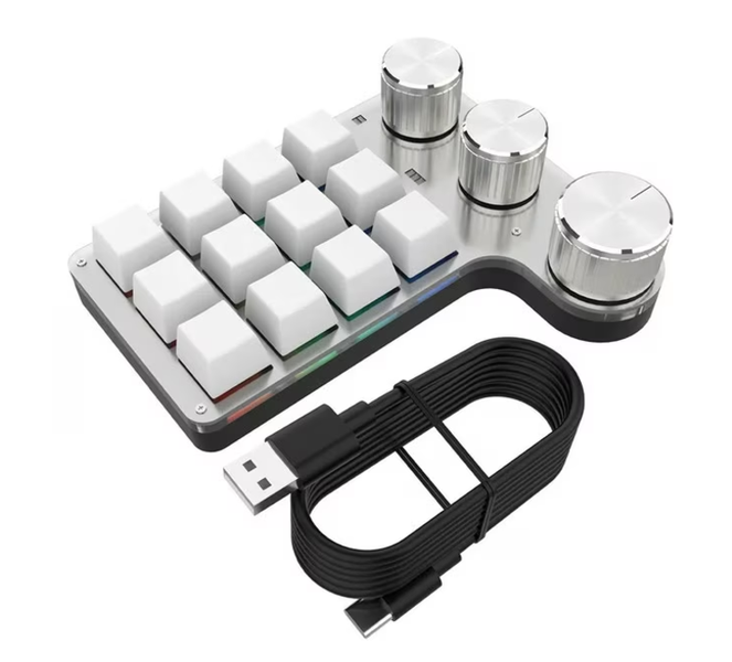 Customizable Mechanical Keyboard, 12 Keys, 3 Rotary Knobs, RGB Backlighting