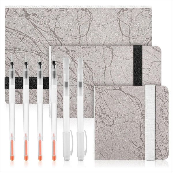 3 Pcs Watercolor Paper Sketchbook with 6 Pcs Watercolor Brush Pens