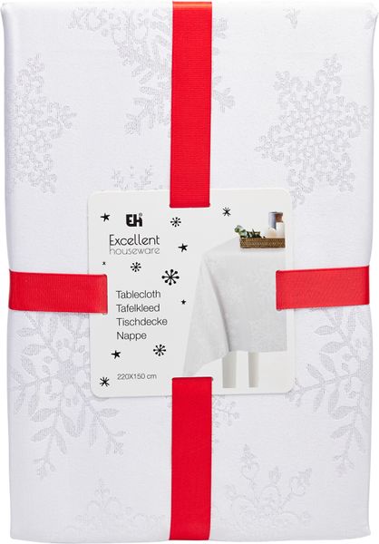 White Tablecloth With Silver Stars - Damask Polyester, 220 × 150 cm