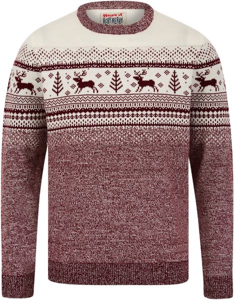 Men's Jacquard Nordic Fair Isle Knitted in Claret Twist