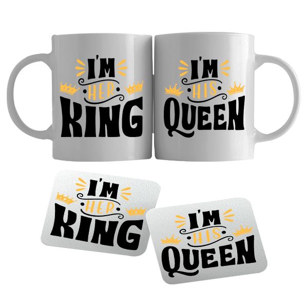 His and Hers Mug &amp; Coaster set - King &amp; Queen