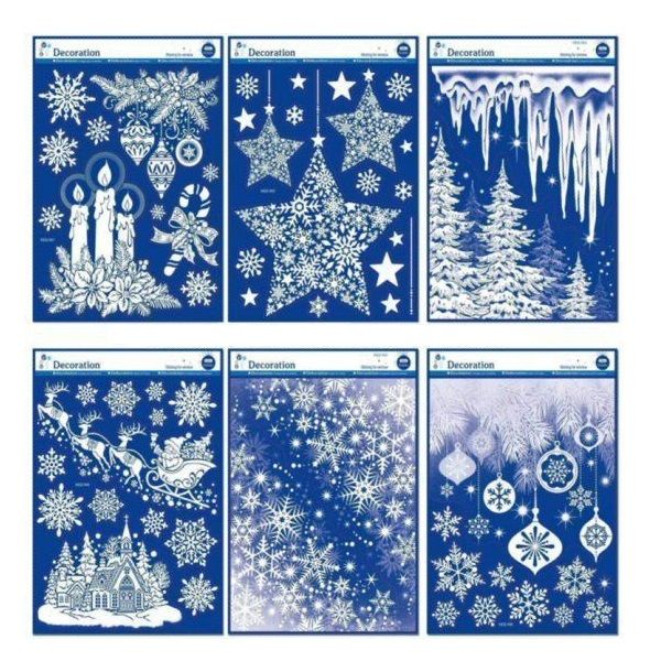 Glitter Christmas Window Decal Sticker Sheets 29cm x 41 (6 Piece)