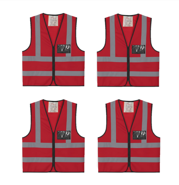 Passion Zip and ID Pocket High Visibility Vest Red - 4 Pack