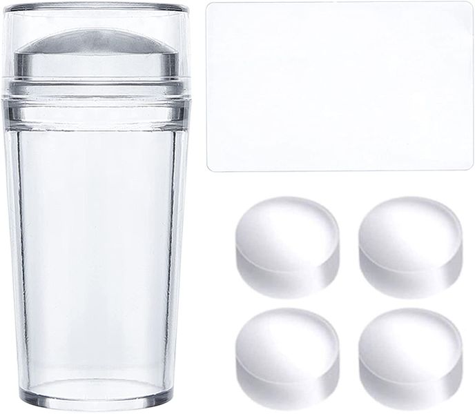 1 Silicone Nail Art Stamper &amp; 4 Pack Clear Nail Stamper Head &amp; Scraper