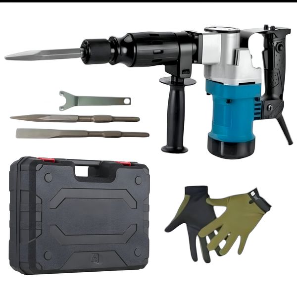 1800W Electric Demolition Jack Hammer Concrete Breaker Gloves &amp; Chisel Bits