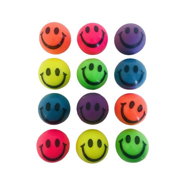 Funny Smiley Bouncing Balls (Set of 12) Assorted Colours (2cm)