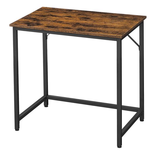 Modern Minimalist Desk - Vintage Brown Wood, Metal Frame, 80cm