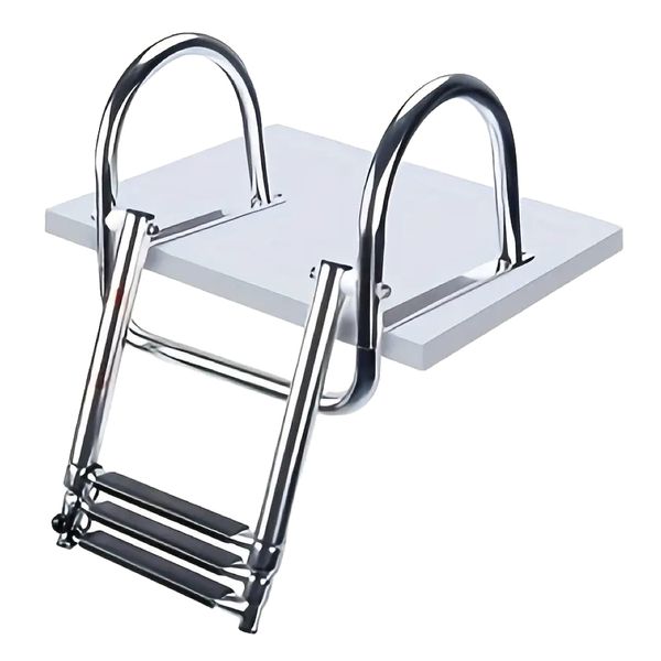 Tool Stainless Steel 3-Step Folding Boat Boarding Telescopic Ladder - 87cm