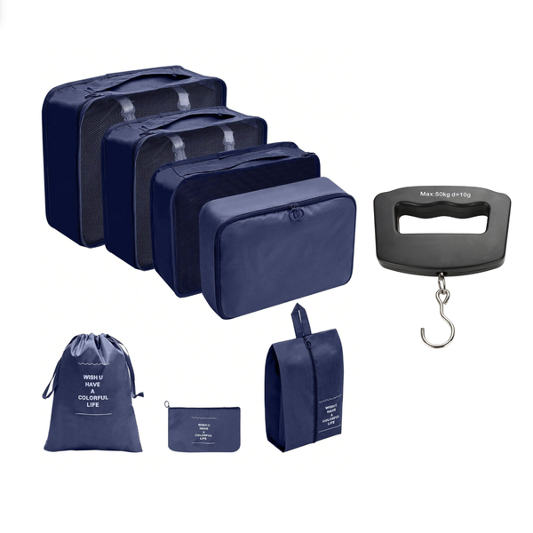 7 Piece Travel Organiser Set with Electronic Luggage Scale