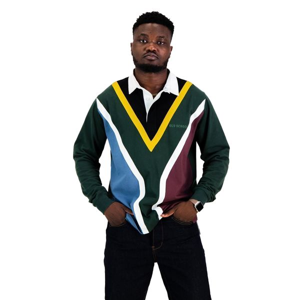 Old School SA Supporters Flag LS Rugby Jersey - OS Green