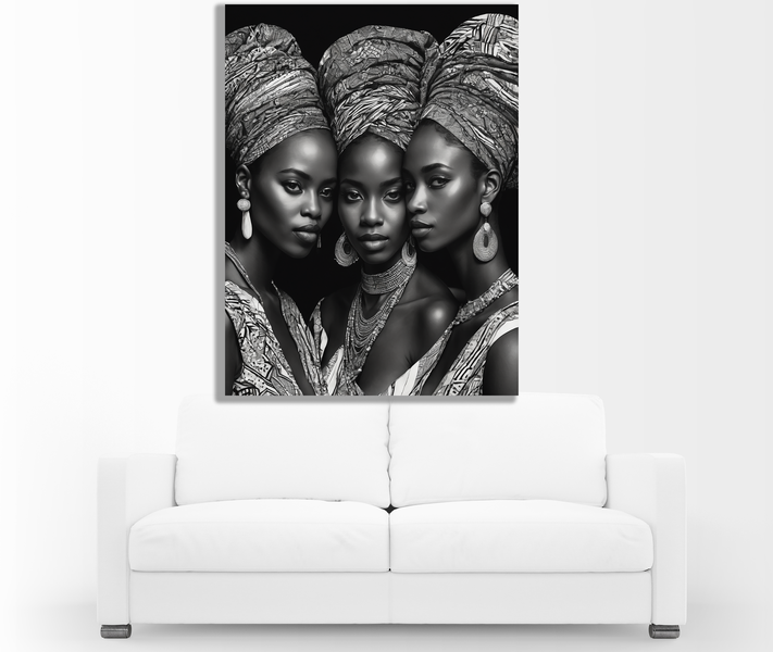 0191 Monochrome African Sisters Canvas Wall Art