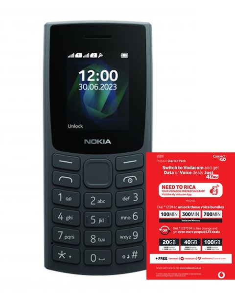 Nokia 105 2G Dual Sim - Charcoal + Vodacom SIM Card Pack