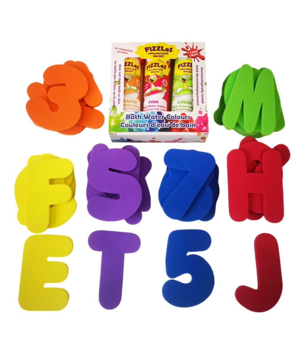 Eva foam alphabet number 36 piece set with 3 pack fizzles bath magic