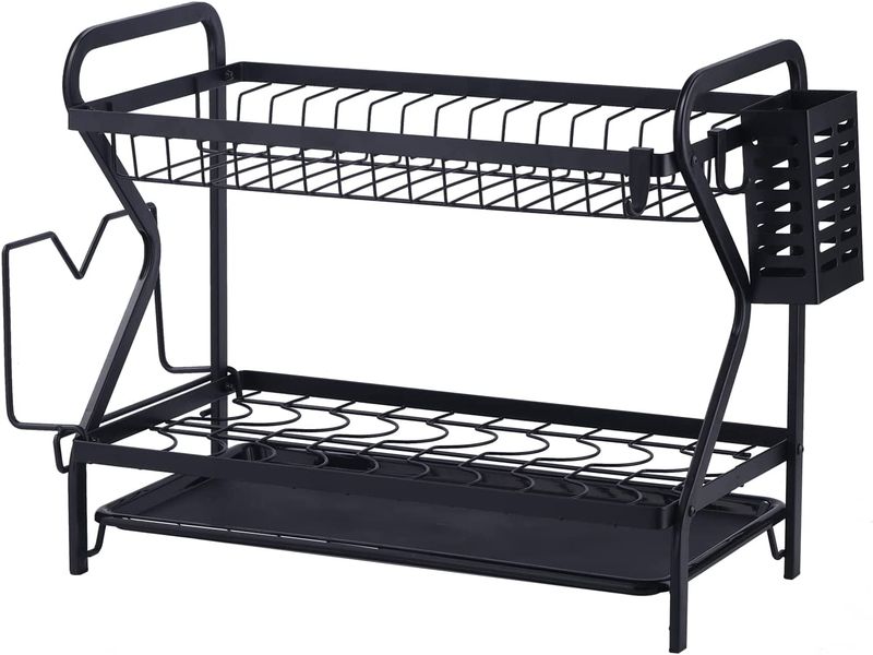 Dansup- 2 Tier Dish Drying Rack with Drain Board Set