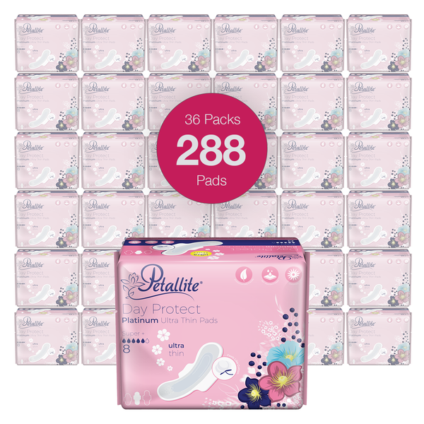 Petallite Day Protect Platinum Pads - (Box of 36 Packs - 288 Pads)