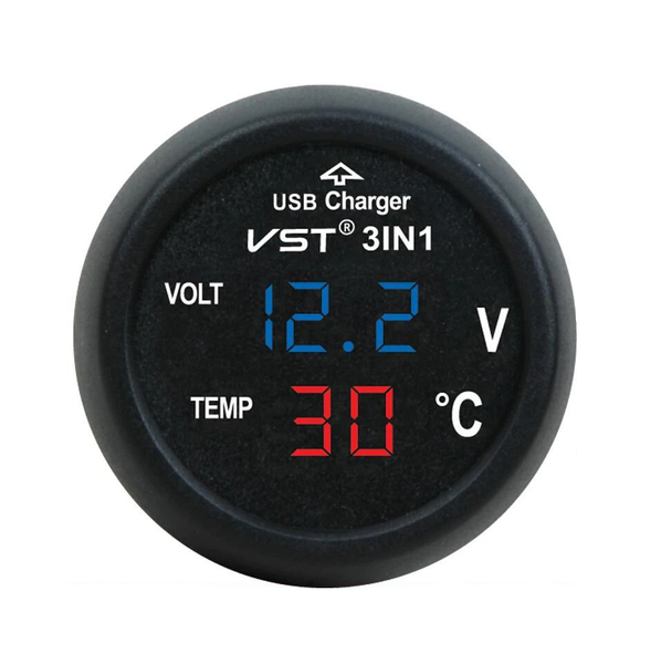 VST-706 3 in 1 Digital LED Car Voltmeter &amp; Thermometer USB Charger