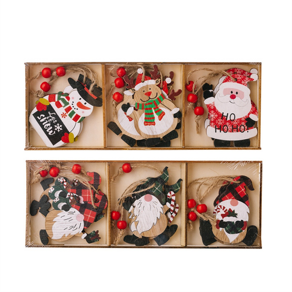 Christmas Ornaments Wooden Box Cartoon Printing Snowman Gnome Old Man Chris