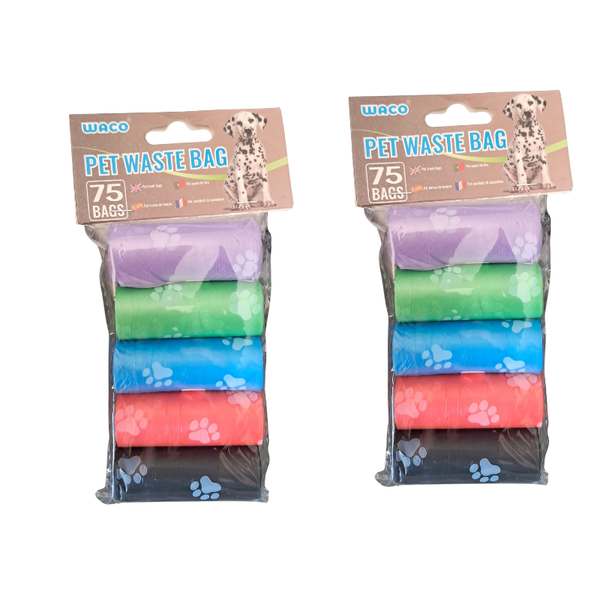 Pet Waste Bags - 75 Bags (5 Rolls) - 2 Pack