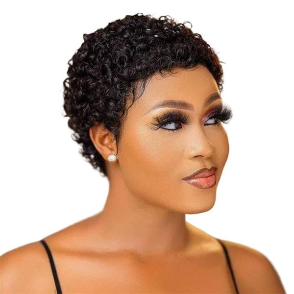 European and American fashion short curly hair black wig headgear