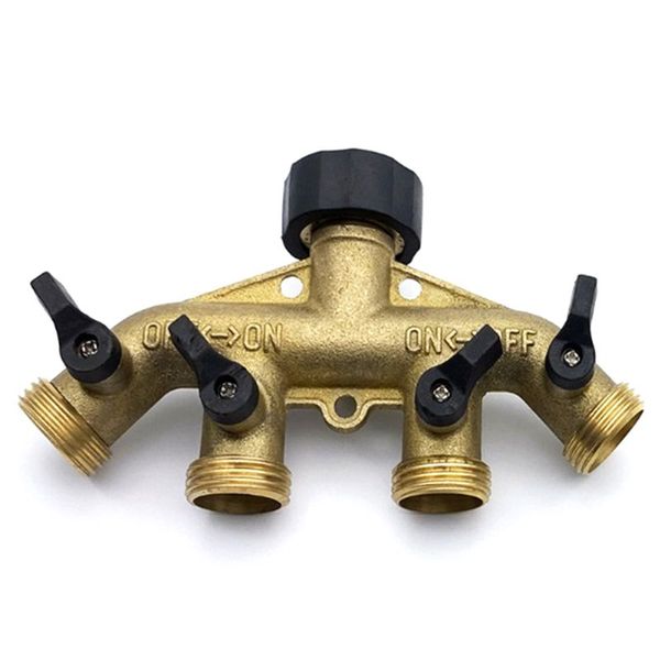 4 Way Brass Hose Splitter, 3/4inch Brass Hose Faucet Manifold, Garden Hose