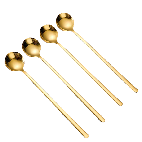 4 Pack Golden Stainless Steel Long Handle Spoons