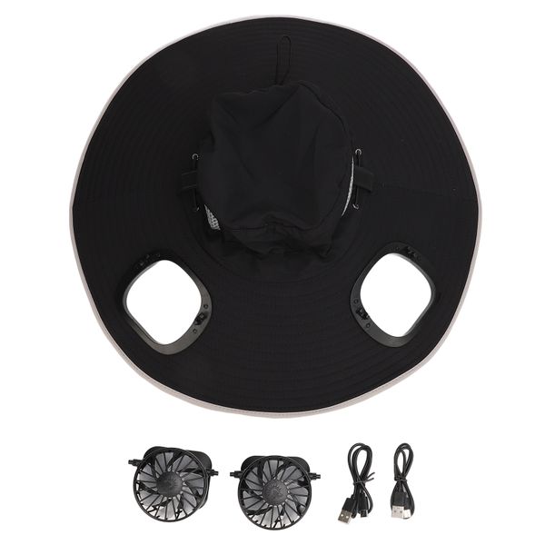 Black Dual Solar Fan Fisherman Hat 3-Speed