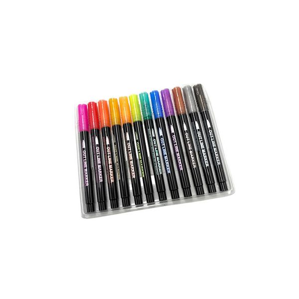 12 Outline Metallic Marker Pens GC-38