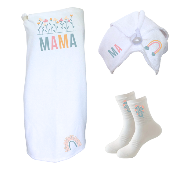 Mother's Day Gift Set-Wrap, Hair Towel &amp; Non-Slip Socks-Cactus