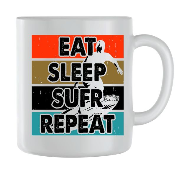 Eat Sleep Coffee Mugs for Men Women Trendy Surfing Graphic Cups Present 097