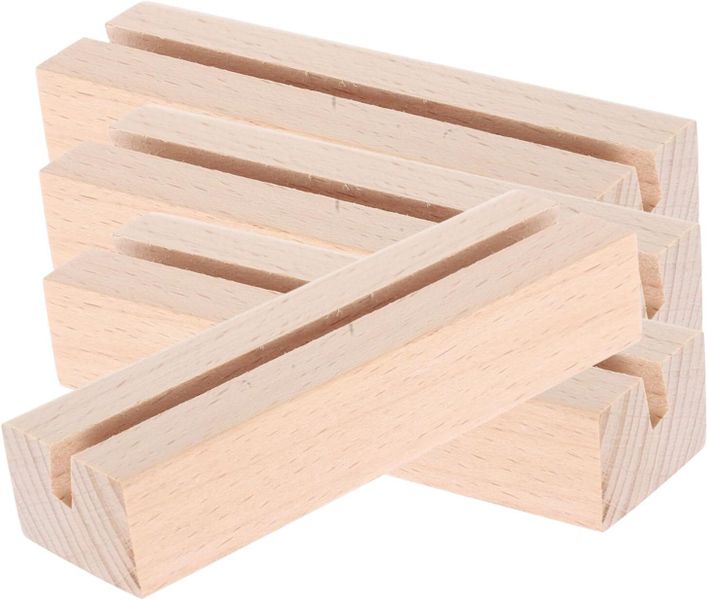 4 Pcs Rustic Wooden Card Holder Desktop Stand for Calendars Photos Cards