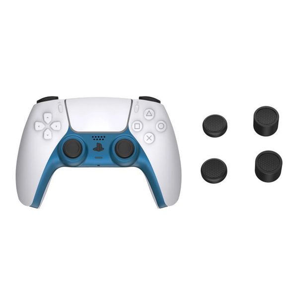 Textured Thumb Grips and Blue Faceplate for PS5 Dualsense Controller