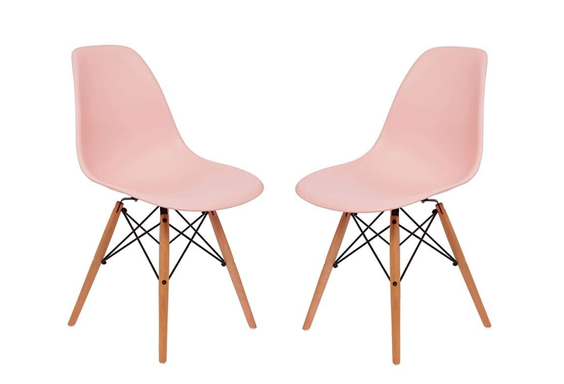 Modern Perla Dusty Pink Wooden Leg Chair - 2 Piece