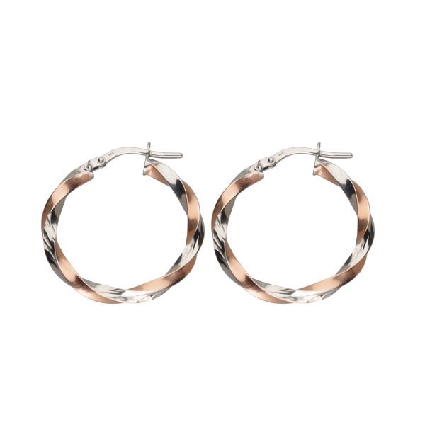 9kt Gold Two Tone Twisted Hoop Earrings