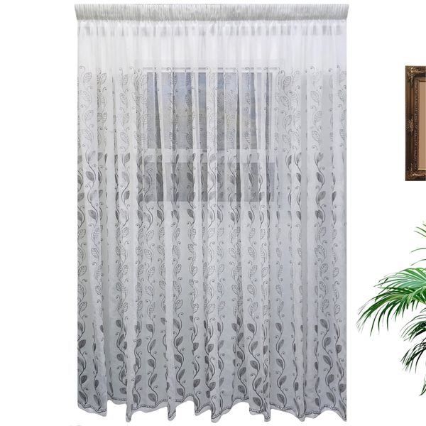 Matoc Designs Curtain - Leaf Stripe Voile Grey - Taped