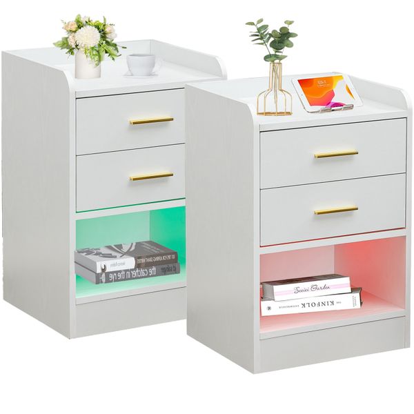 Led Bedside Table 2 Set Nightstand End Table Sid image